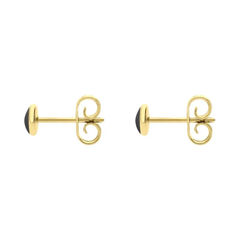 9ct Yellow Gold Hematite 4mm Classic Small Round Stud Earrings