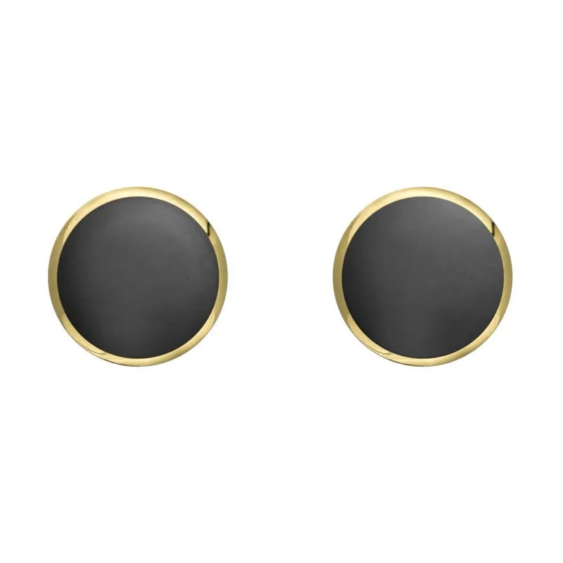 9ct Yellow Gold Hematite 6mm Classic Medium Round Stud Earrings