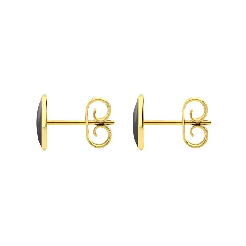 9ct Yellow Gold Hematite 8 x 6mm Classic Medium Oval Stud Earrings