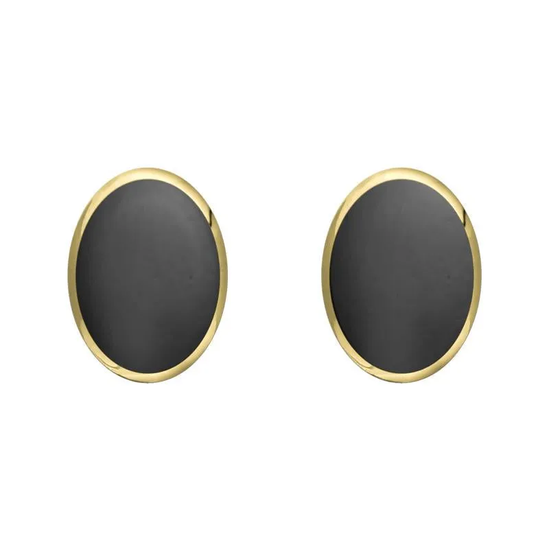 9ct Yellow Gold Hematite 8 x 6mm Classic Medium Oval Stud Earrings