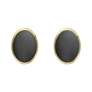 9ct Yellow Gold Hematite 8 x 6mm Classic Medium Oval Stud Earrings