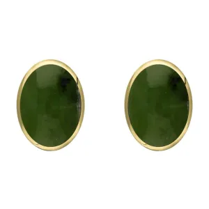 9ct Yellow Gold Jade 8 x 10mm Classic Large Oval Stud Earrings