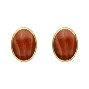 9ct Yellow Gold Jasper 8 x 6mm Classic Medium Oval Stud Earrings