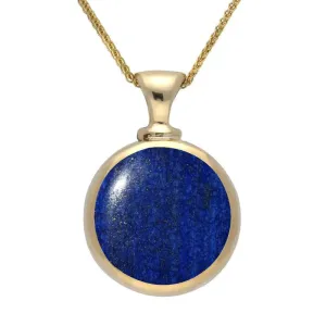 9ct Yellow Gold Lapis Lazuli Double Sided Round Dinky Fob Necklace