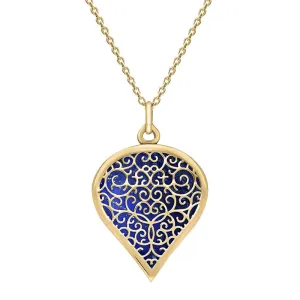 9ct Yellow Gold Lapis Lazuli Flore Filigree Large Heart Necklace