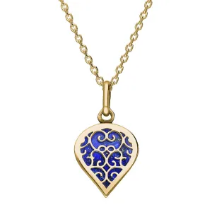 9ct Yellow Gold Lapis Lazuli Flore Filigree Small Heart Necklace