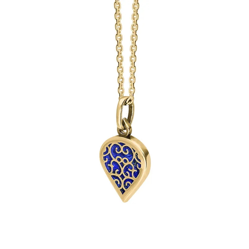 9ct Yellow Gold Lapis Lazuli Flore Filigree Small Heart Necklace