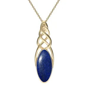 9ct Yellow Gold Lapis Lazuli Long Marquise Celtic Necklace