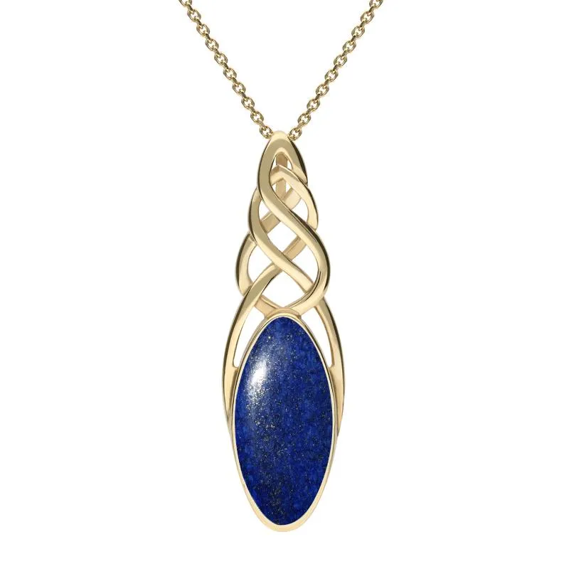 9ct Yellow Gold Lapis Lazuli Long Marquise Celtic Necklace