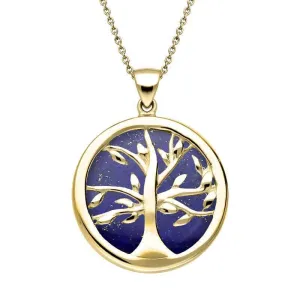 9ct Yellow Gold Lapis Lazuli Medium Round Tree of Life Necklace