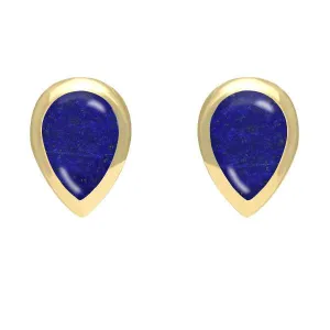 9ct Yellow Gold Lapis Lazuli Small Teardrop Stud Earrings