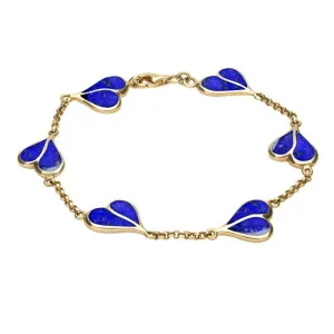 9ct Yellow Gold Lapis Lazuli Split Heart Bracelet
