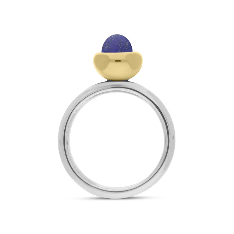 9ct Yellow Gold Lapis Lazuli Stepping Stones Bead Cup Stacking Ring
