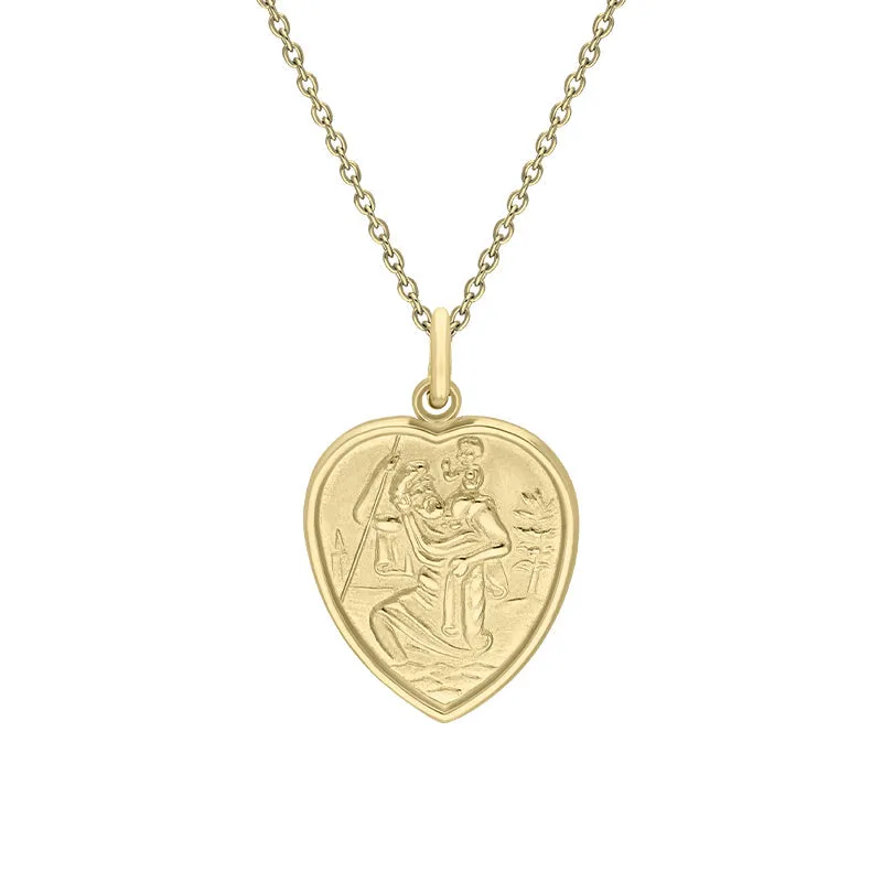 9ct Yellow Gold Large Heart Saint Christopher Necklace