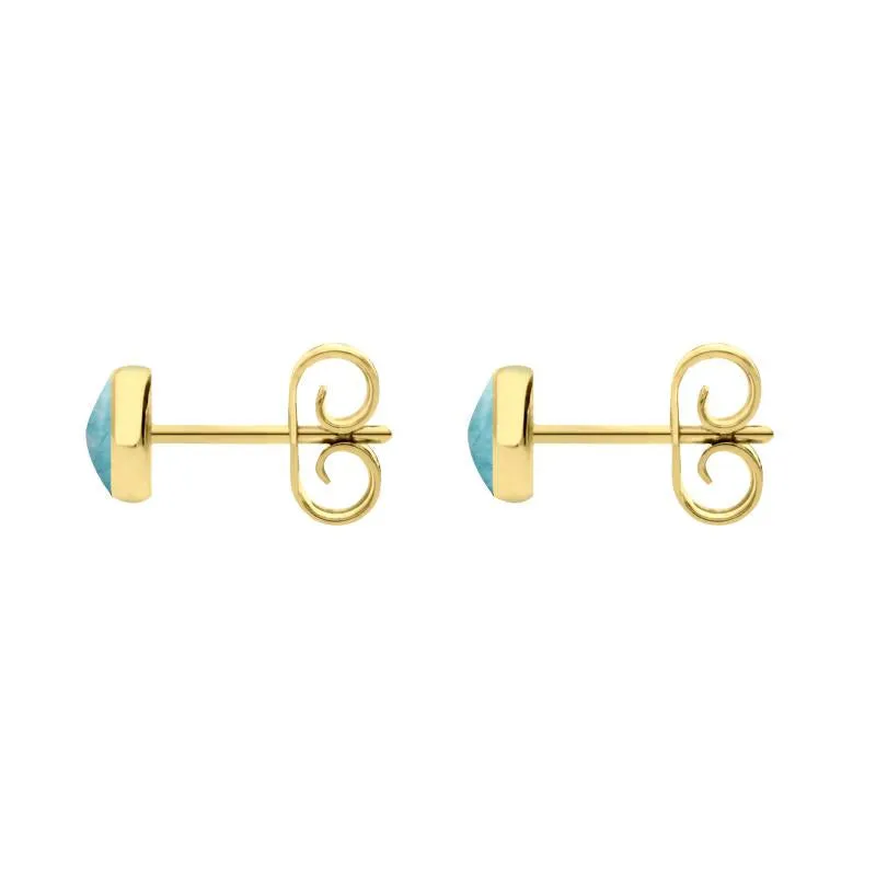 9ct Yellow Gold Larimar 5mm Classic Small Round Stud Earrings