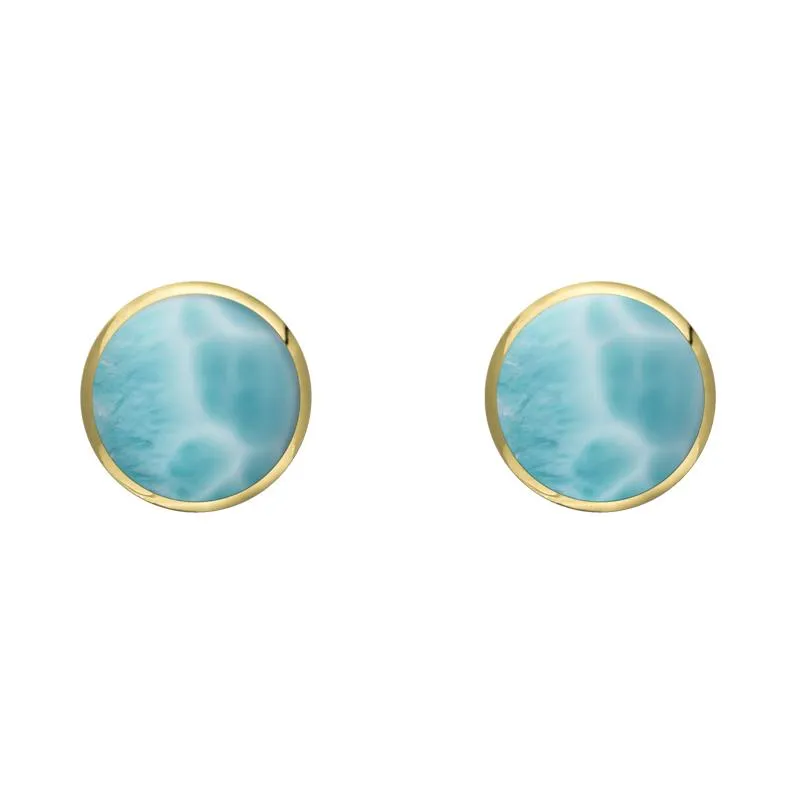 9ct Yellow Gold Larimar 5mm Classic Small Round Stud Earrings