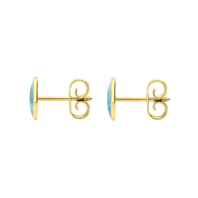 9ct Yellow Gold Larimar 7 x 5mm Classic Small Oval Stud Earrings