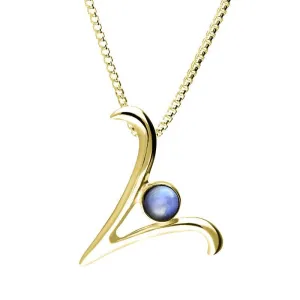 9ct Yellow Gold Moonstone Love Letters Initial V Necklace