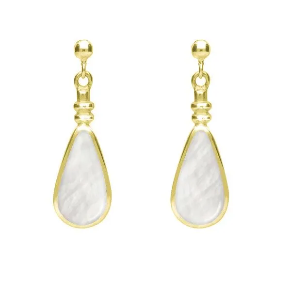 9ct Yellow Gold Mother of Pearl Bottle Top Pear Drop Earrings