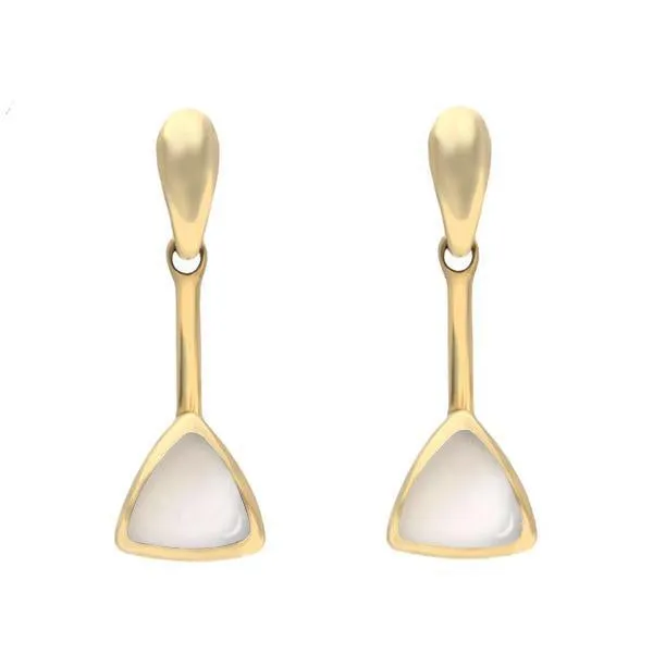 9ct Yellow Gold Mother of Pearl Curved Triangle Drop Earrings