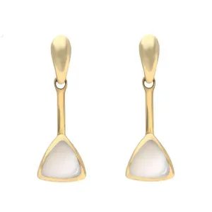 9ct Yellow Gold Mother of Pearl Curved Triangle Drop Earrings