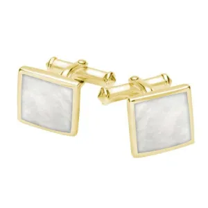 9ct Yellow Gold Mother Of Pearl Square Flat Cufflinks