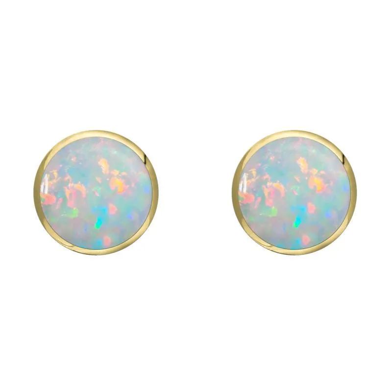9ct Yellow Gold Opal 6mm Classic Medium Round Stud Earrings