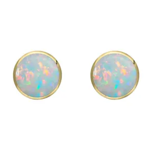 9ct Yellow Gold Opal 6mm Classic Medium Round Stud Earrings