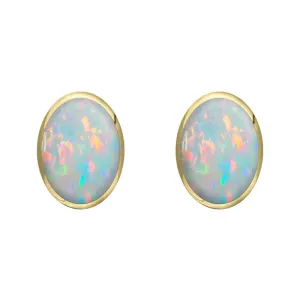 9ct Yellow Gold Opal 8 x 6mm Classic Medium Oval Stud Earrings