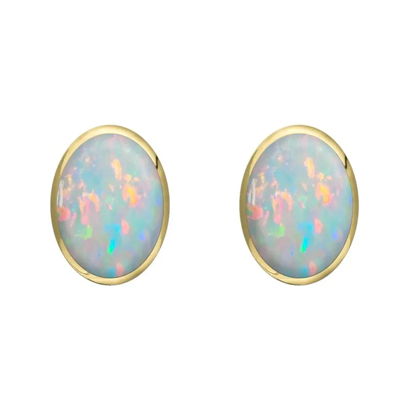 9ct Yellow Gold Opal 8 x 6mm Classic Medium Oval Stud Earrings