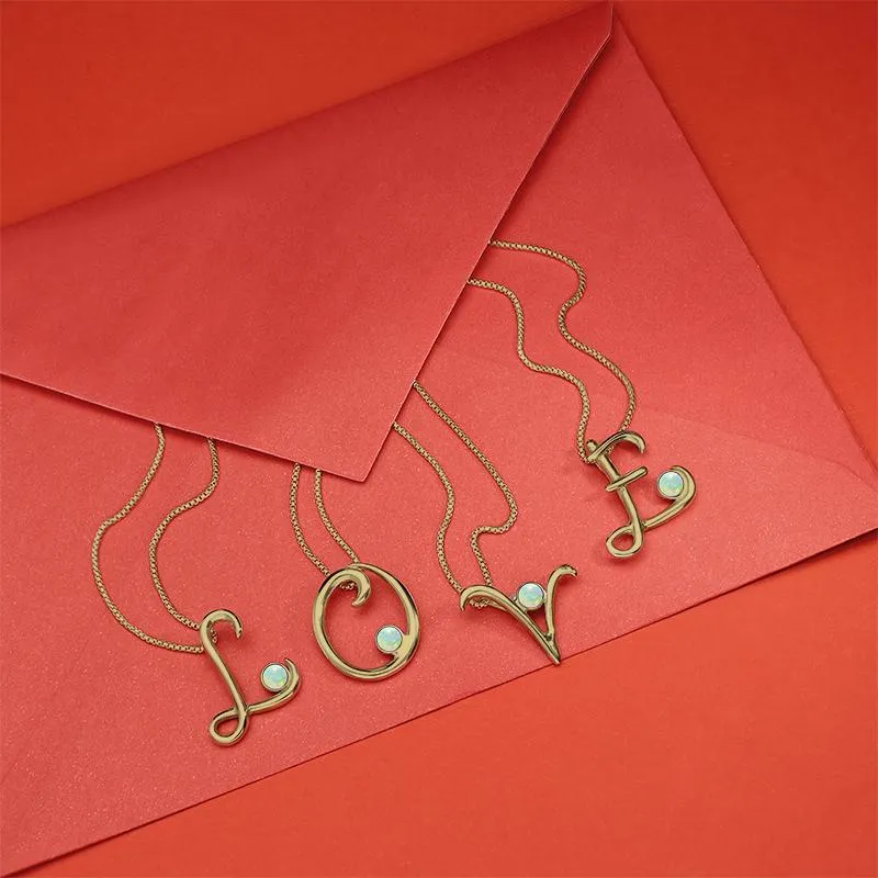 9ct Yellow Gold Opal Love Letters Initial H Necklace