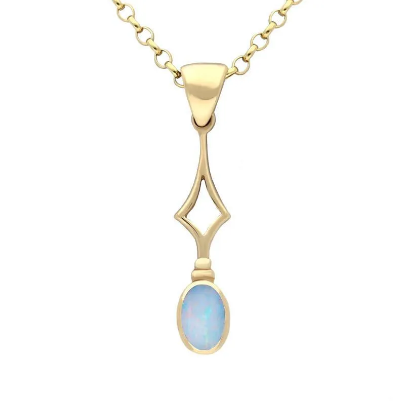9ct Yellow Gold Opal Pierced Diamond Oval Necklace