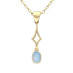 9ct Yellow Gold Opal Pierced Diamond Oval Necklace