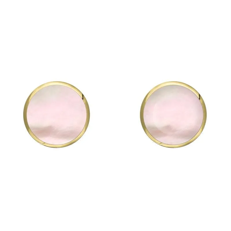9ct Yellow Gold Pink Mother of Pearl 5mm Classic Small Round Stud Earrings