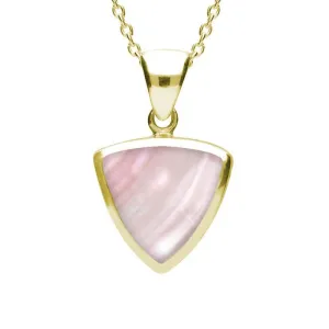 9ct Yellow Gold Pink Mother of Pearl Curved Triangle Necklace