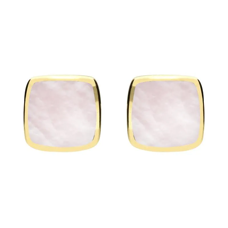 9ct Yellow Gold Pink Mother of Pearl Cushion Stud Earrings