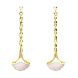 9ct Yellow Gold Pink Mother of Pearl Drop Twist Fan Earrings