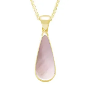 9ct Yellow Gold Pink Mother of Pearl Long Pear Necklace