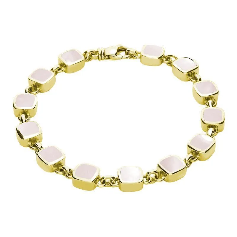 9ct Yellow Gold Pink Mother of Pearl Square Cushion Bracelet