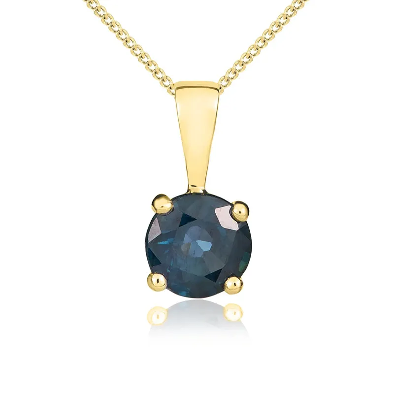 9ct Yellow Gold Sapphire 5mm Round Claw Set Pendant