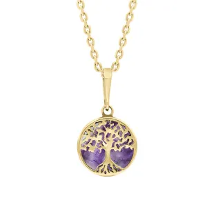 9ct Yellow Gold Small Blue John Round Tree of Life Necklace