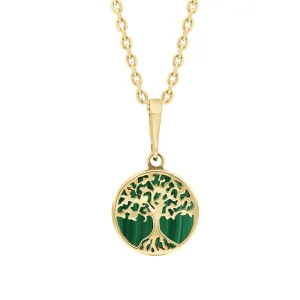 9ct Yellow Gold Small Malachite Round Tree of Life Necklace