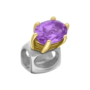 9ct Yellow Gold Sterling Silver Amethyst Stepping Stones 4x7mm Oval Claw Set Charm