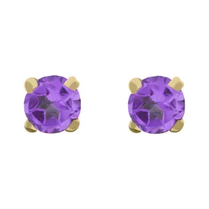 9ct Yellow Gold Sterling Silver Amethyst Stepping Stones 5mm Round Claw Set Stud Earrings