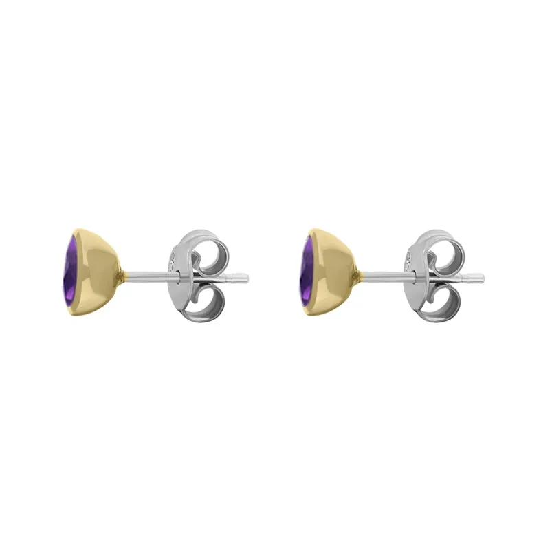 9ct Yellow Gold Sterling Silver Amethyst Stepping Stones Round Stud Earrings
