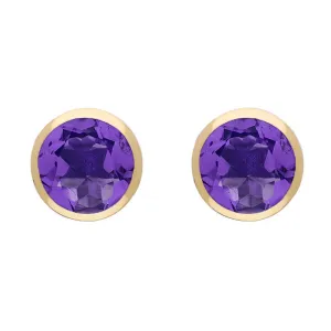 9ct Yellow Gold Sterling Silver Amethyst Stepping Stones Round Stud Earrings