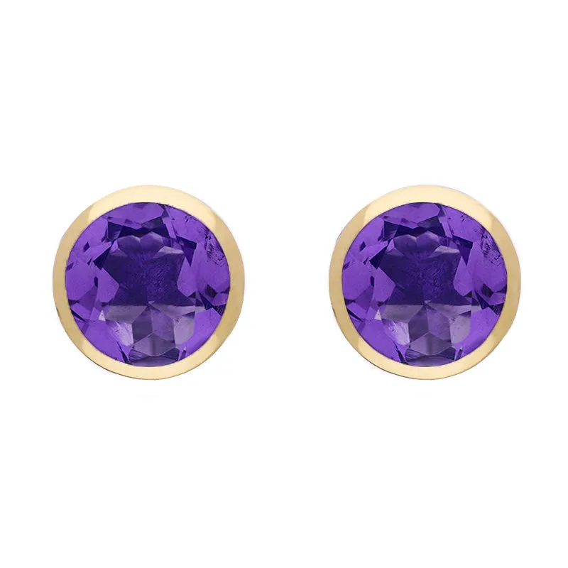 9ct Yellow Gold Sterling Silver Amethyst Stepping Stones Round Stud Earrings