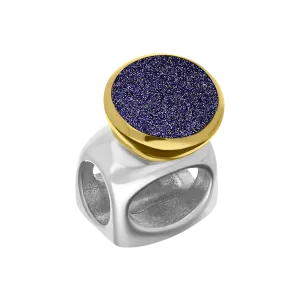 9ct Yellow Gold Sterling Silver Blue Goldstone Stepping Stones 5mm Round Charm