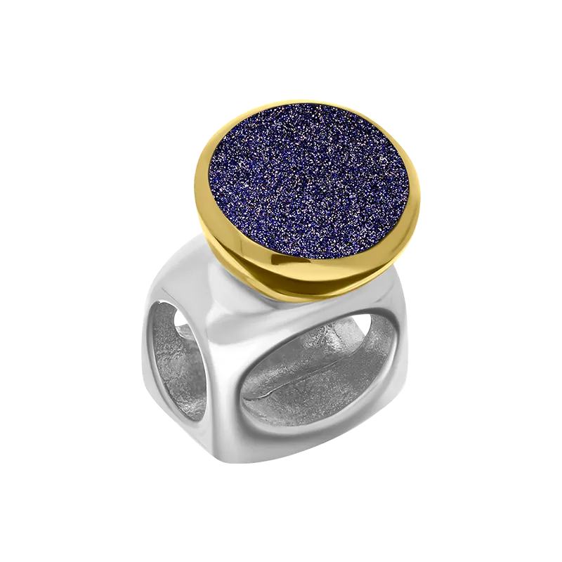 9ct Yellow Gold Sterling Silver Blue Goldstone Stepping Stones 5mm Round Charm