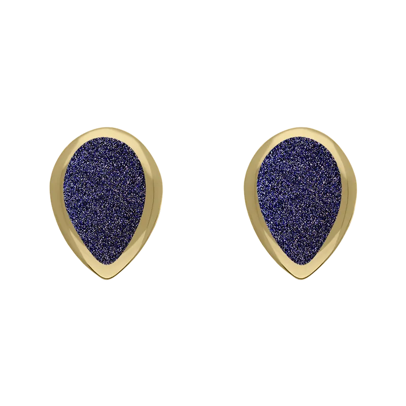 9ct Yellow Gold Sterling Silver Blue Goldstone Stepping Stones 5x7mm Pear Stud Earrings